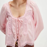 Madeline | Women Blouse With Lace Inset Tie Front