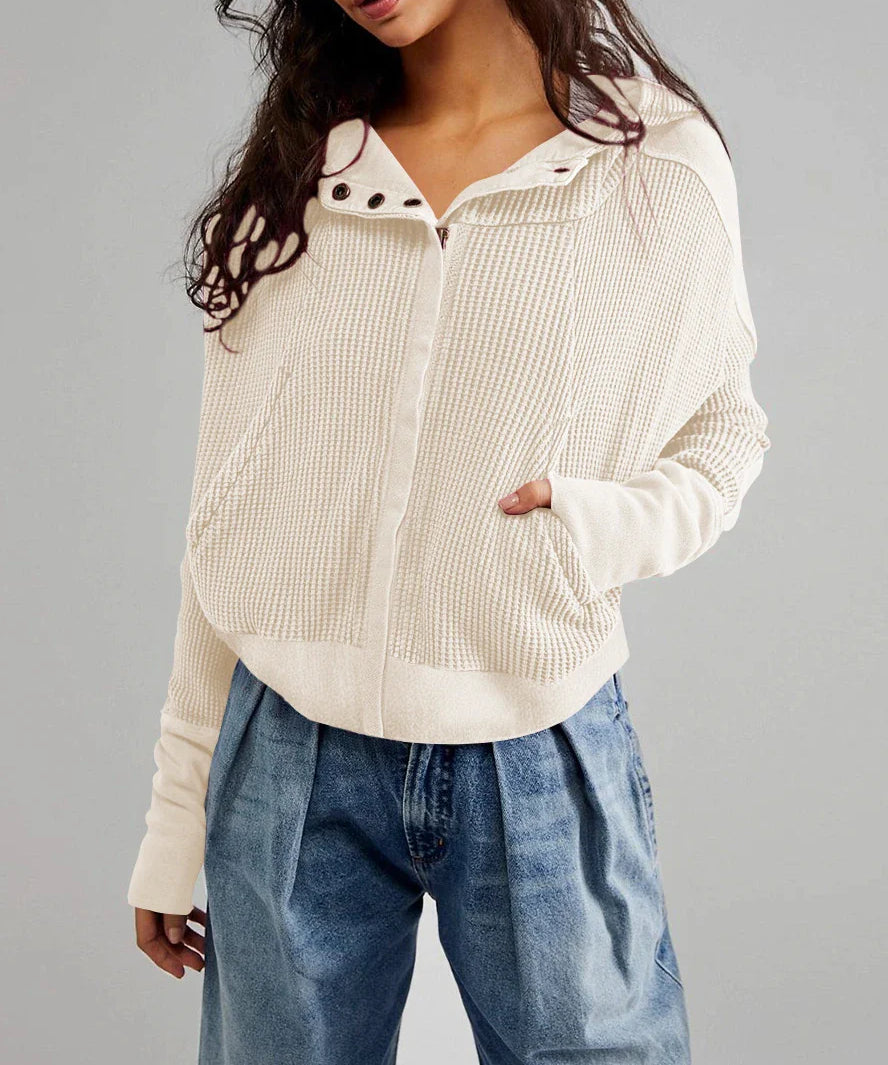Beth | Women's Cropped Zip Hoodie with Oversized Fit and Soft Cotton Fabric