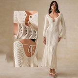 Alessia | Women's Sheer Knit Maxi Dress with Plunging Neckline