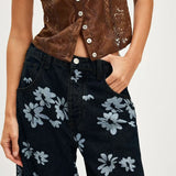 Florence | Women's Printed Wide Leg Denim Pants with High Waist
