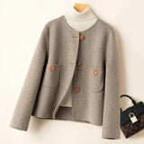 Anne | Women's Retro-Inspired Wool Coat with Round Neck and Button Accents