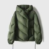 Reagan | Women's Cropped Hooded Duck Down Puffer Jacket with Chevron Quilting