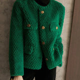 Leonora | Women's Short Velvet-Texture Coat with Gold Button Detail