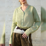 Nova | Women Shirt With Ramie Blend V Neck