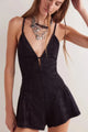 Monroe | Women's Denim Romper with Plunging Neckline and Flared Silhouette