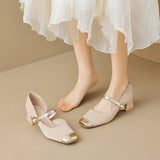Bellore | Women's Mary Janes with Pearl-Accent and Metallic Strap