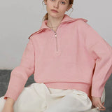 Skylar | Women's Cotton Pullover with Wide Collar and Chest Zipper Detail