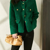Leonora | Women's Short Velvet-Texture Coat with Gold Button Detail