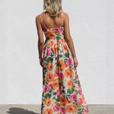 Isadora | Women's Floral High Waist Open Back Suspender Dress