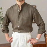 Isidore | Men's Cotton Linen Stand Collar Shirt