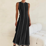 Mireya | Women's Ribbed Knit Maxi Dress with Contrast Seam Detail