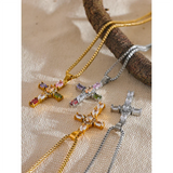 Alméa | Women Necklace with Cross Pendant and Multicolor Stones