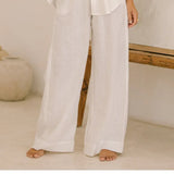 Calla | Women's Pants with Ruffled Waistband and Tie Belt