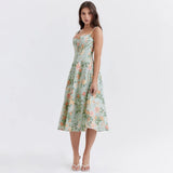 Ruth | Women's Floral Midi Dress with Corset Bodice and High Slit