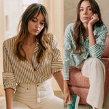 Caroline | Women Shirt With Cotton Linen Striped Pattern