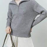 Skylar | Women's Cotton Pullover with Wide Collar and Chest Zipper Detail