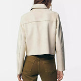 Tatiana | Women's Cropped Faux-Suede Jacket with Lapel and Oversized Buttons