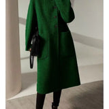Rowan | Women's Wool Blend Long Overcoat with Polo Collar and Oversized Pockets