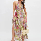 Valerie | Women's Halter Maxi Dress with Open Back and Pleated Skirt