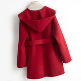 Ellen | Women's Belted Mid-Length Cashmere Blend Coat with Hood