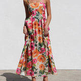 Isadora | Women's Floral High Waist Open Back Suspender Dress