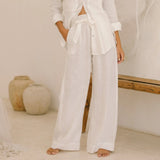 Calla | Women's Pants with Ruffled Waistband and Tie Belt