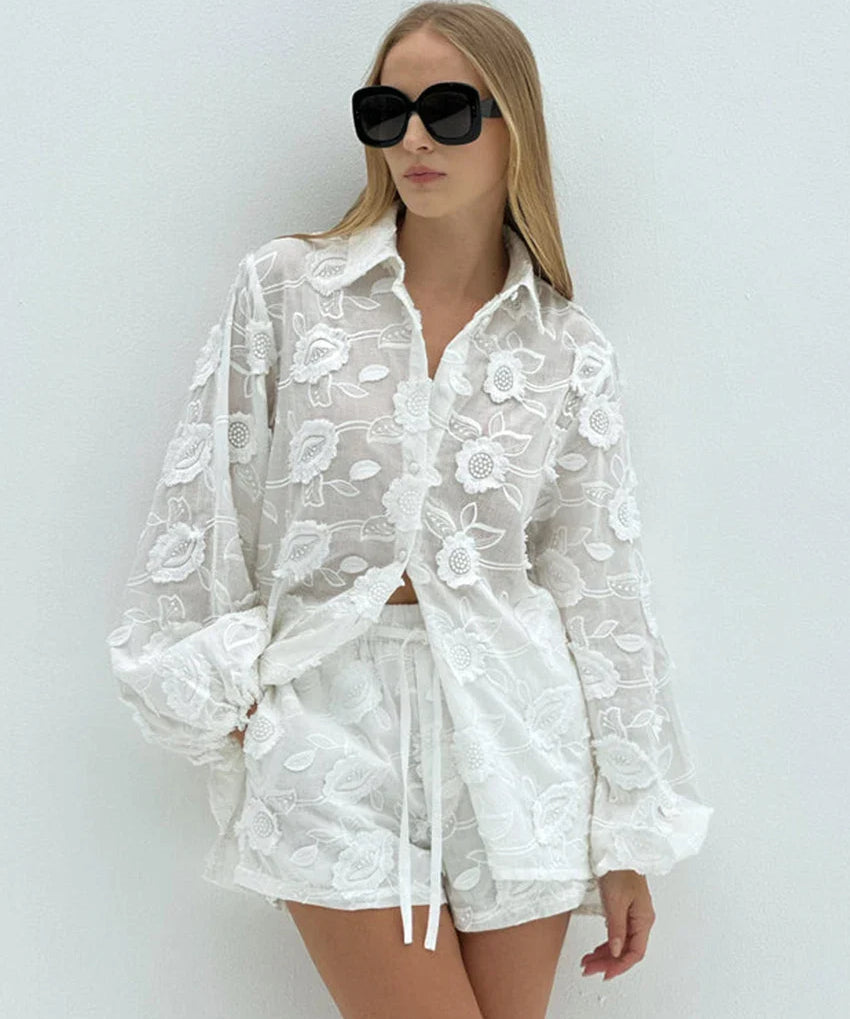 Mila | Women's Embroidered Lounge Set Top