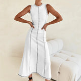 Mireya | Women's Ribbed Knit Maxi Dress with Contrast Seam Detail