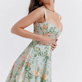 Ruth | Women's Floral Midi Dress with Corset Bodice and High Slit