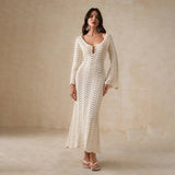 Alessia | Women's Sheer Knit Maxi Dress with Plunging Neckline