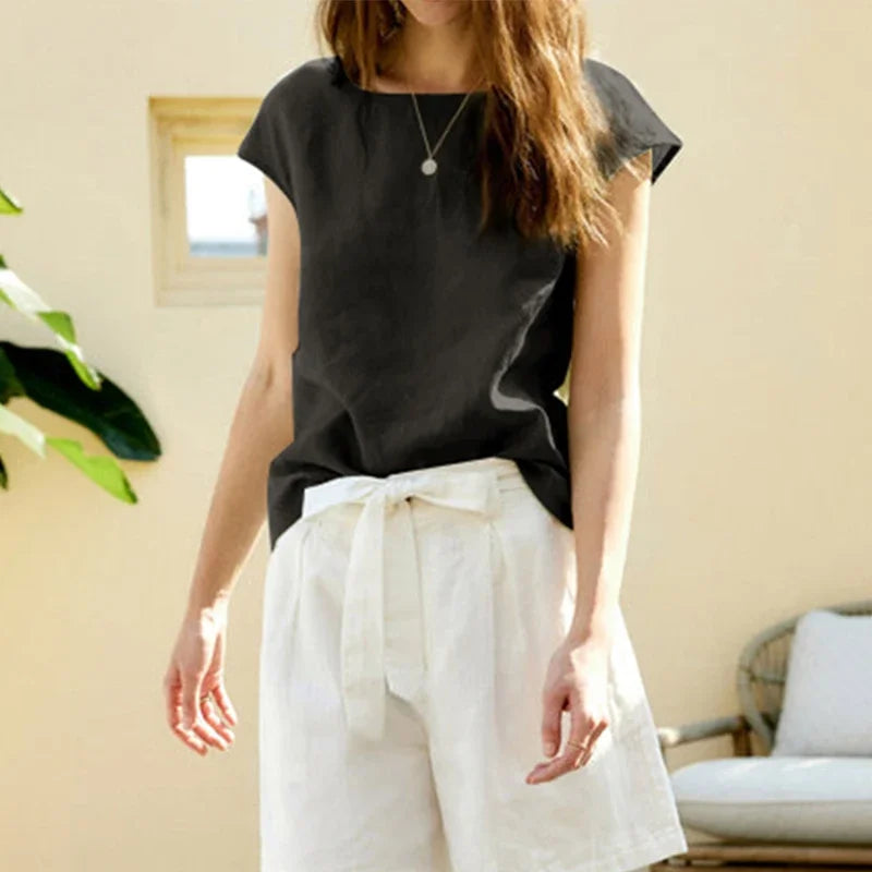 Sophie | Women Top With Linen Petal Sleeve Women Top With Linen Relaxed Fit