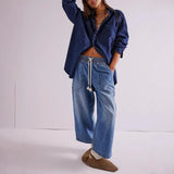 Isla | Women's Cropped Wide Leg Denim Pants with Drawstring Waist