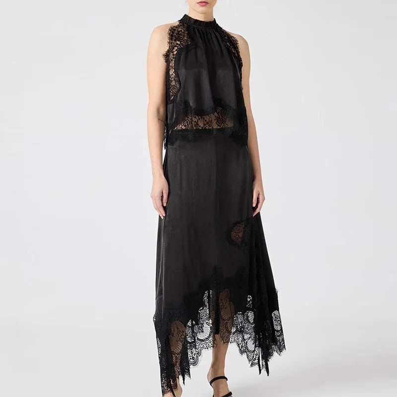 Isabelle | Women's Satin Lace Halter Dress