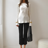 Elara | Women’s Satin Long Sleeve Bell Cuff Top