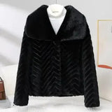 Liana | Women's Short Faux Mink Coat with Chevron Texture and Wide Lapel