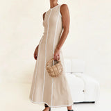 Mireya | Women's Ribbed Knit Maxi Dress with Contrast Seam Detail