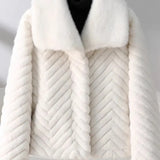 Liana | Women's Short Faux Mink Coat with Chevron Texture and Wide Lapel