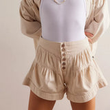 Francesca | Women's Shorts with Button Waist and Ruched Panels