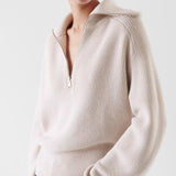 Skylar | Women's Cotton Pullover with Wide Collar and Chest Zipper Detail