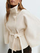 Novara | Women's Wool Blend Cape Coat with Stand Collar and Belted Waist
