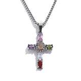 Alméa | Women Necklace with Cross Pendant and Multicolor Stones