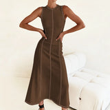 Mireya | Women's Ribbed Knit Maxi Dress with Contrast Seam Detail