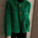 Leonora | Women's Short Velvet-Texture Coat with Gold Button Detail