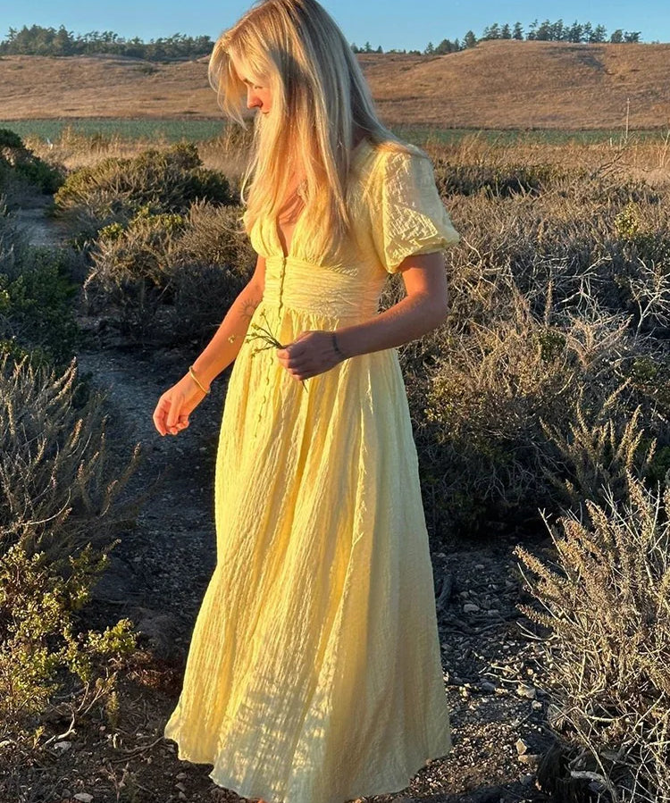 Juliette | Women's A-Line Maxi Sundress with Button Front