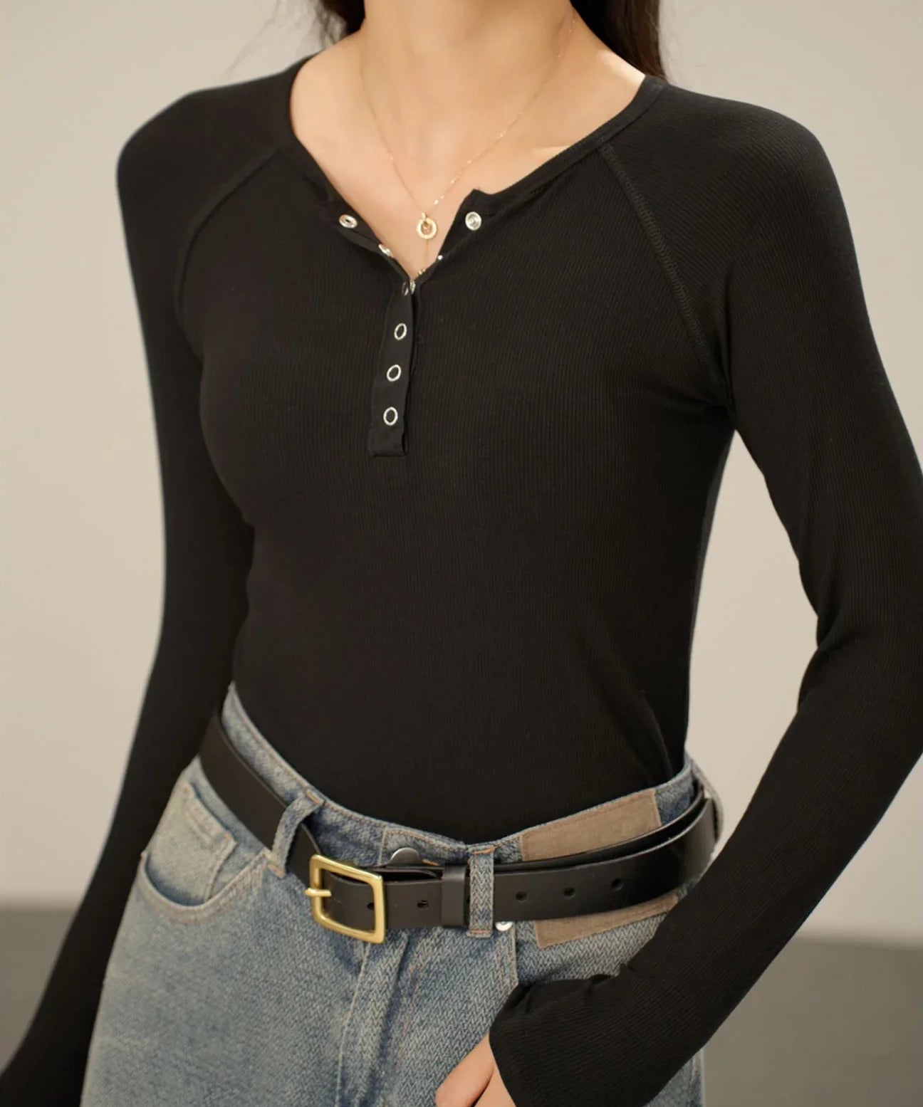 Francesca | Women Top With Ribbed Henley Design