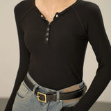Francesca | Women Top With Ribbed Henley Design
