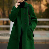 Rowan | Women's Wool Blend Long Overcoat with Polo Collar and Oversized Pockets
