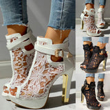Elviera | Women's Lace Heels - Buckle Closure - Stiletto