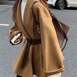 Holly | Women's Wool-Cotton Blend Winter Coat with Leather Waist Belt