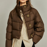 Veyra | Women's Quilted Cropped Jacket with High Neck and Bold Front Clasps